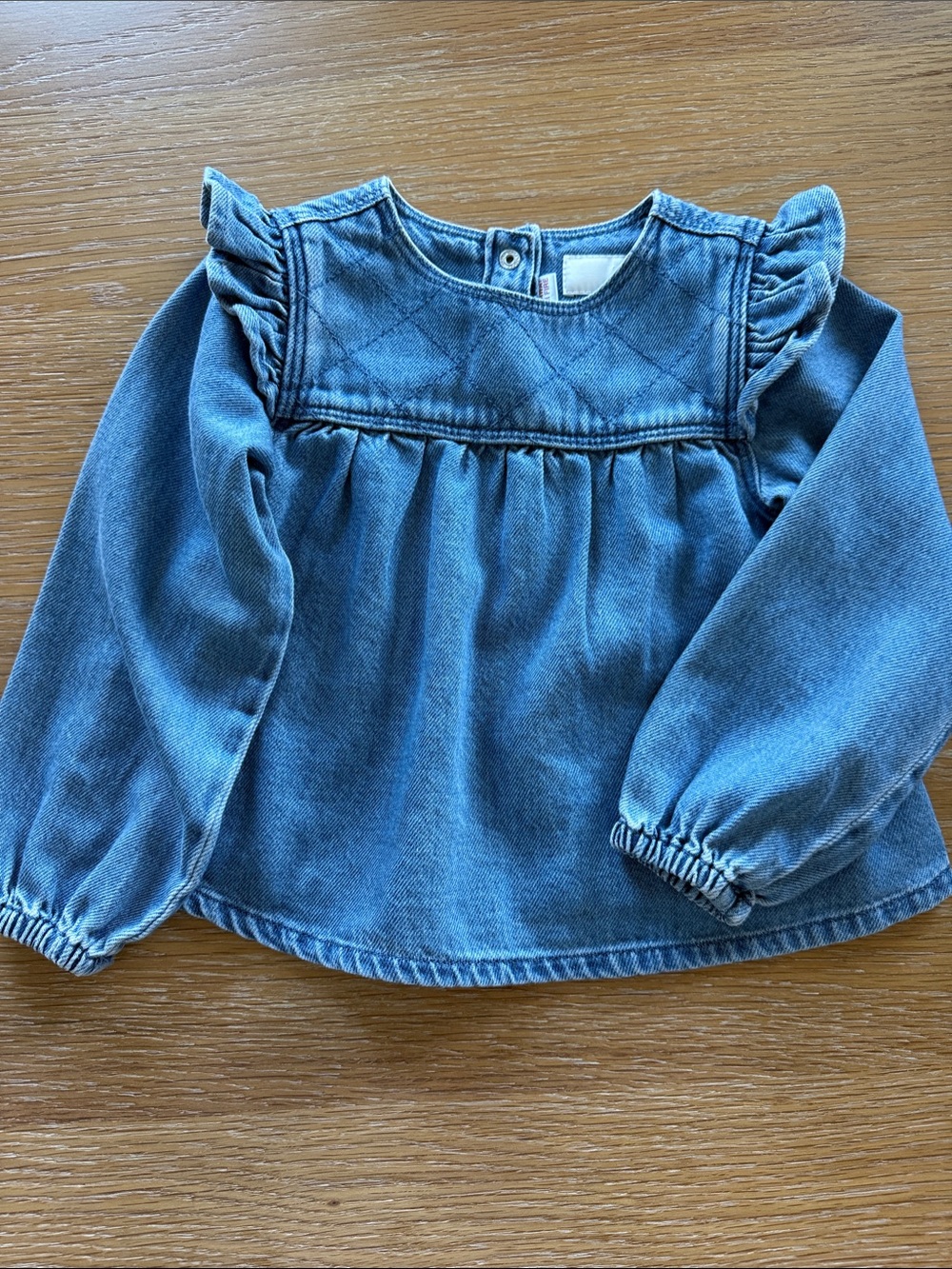 Zara Kids Blue Denim Long-Sleeve Ruffle Yoke Top